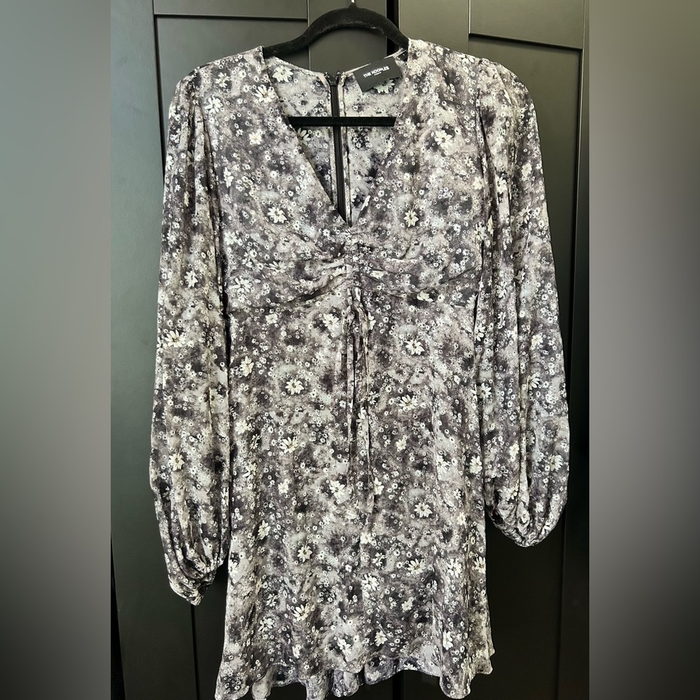 The Kooples Black and White V-Neck Bishop Sleeve Sundress